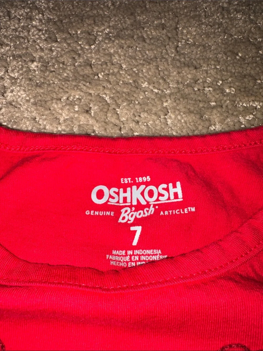 OshKosh B'gosh Long-Sleeve Red Tee with Dark Red/Sequin Snowflake (Size 7)